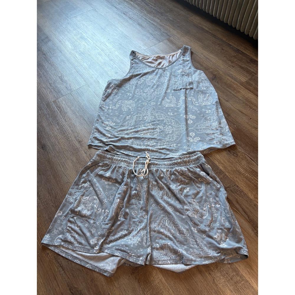 Croft & Barrow Intimates Pajama Set Blue Elephant Paisley Tank and Shorts Large